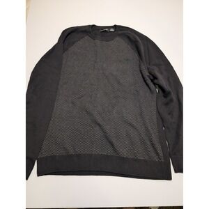 Claiborne Mens XXL Black Grey Patterned Raglan Crewneck Cotton Blend Sweater